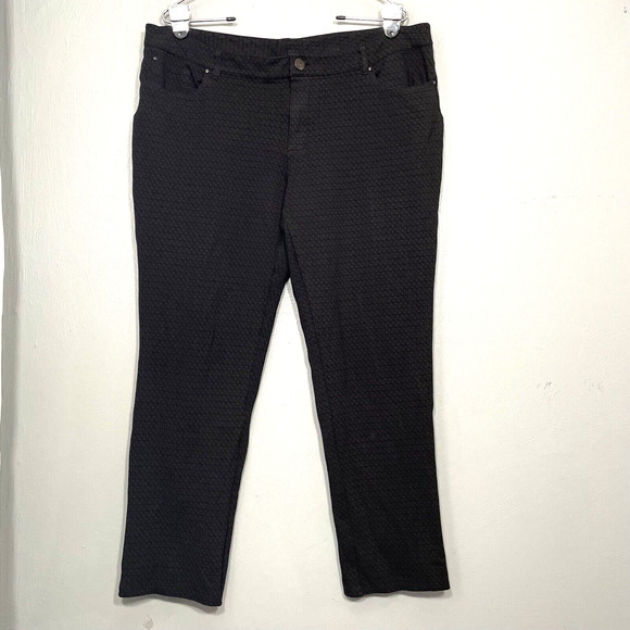 Office Goth Ponte Knit Pants Womens Size 14 Black Subtle Print Stretch Ankle - Picture 1 of 7
